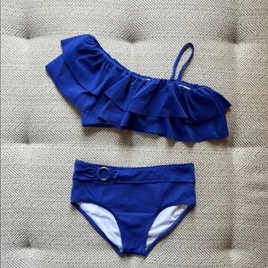 NWOT Janie and Jack Girls Sapphire Blue Ruffle Bikini, size 10